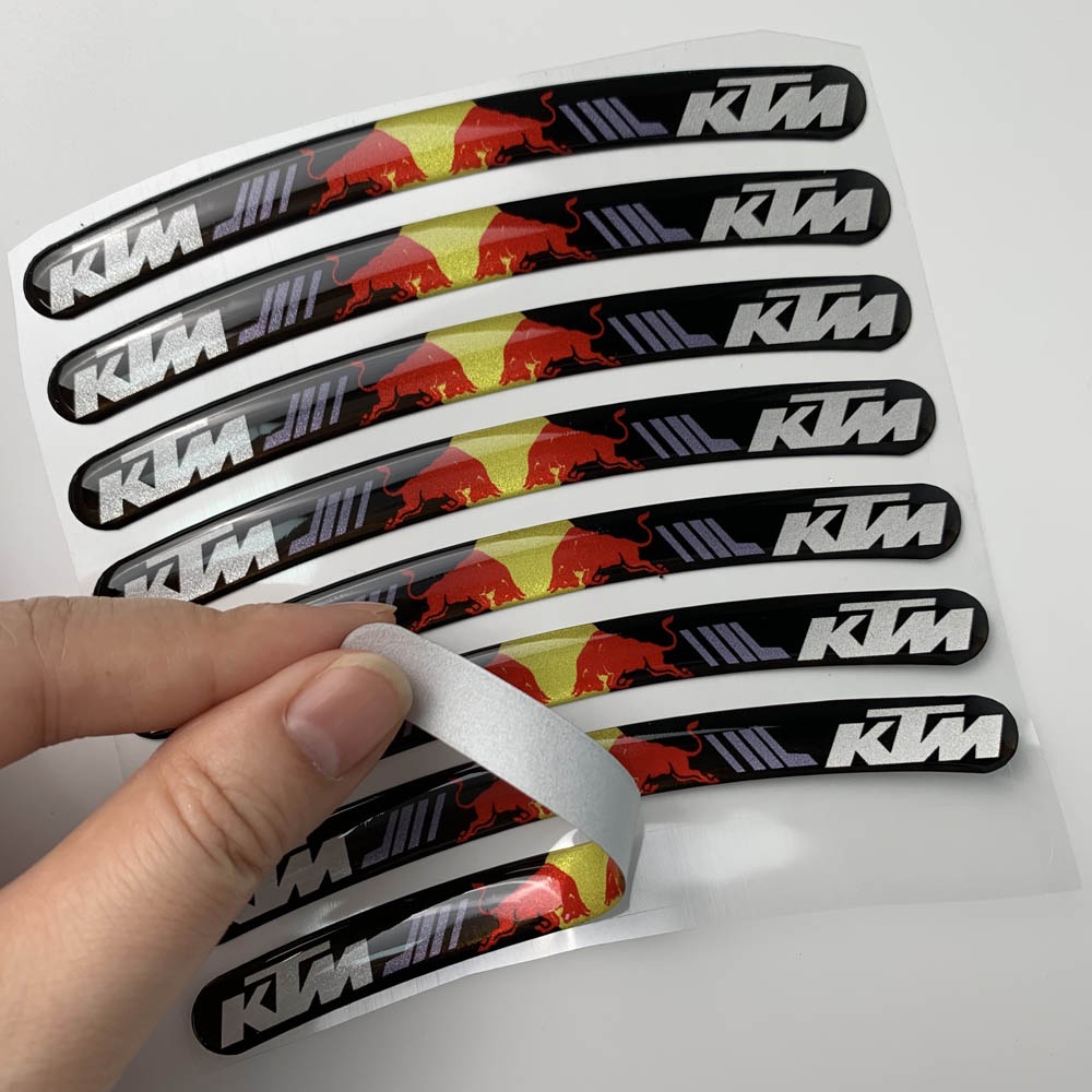 Bộ 8 Miếng Dán Phản Quang 3d Trang Trí Vành Bánh Xe Mô Tô Ktm Red-Bull