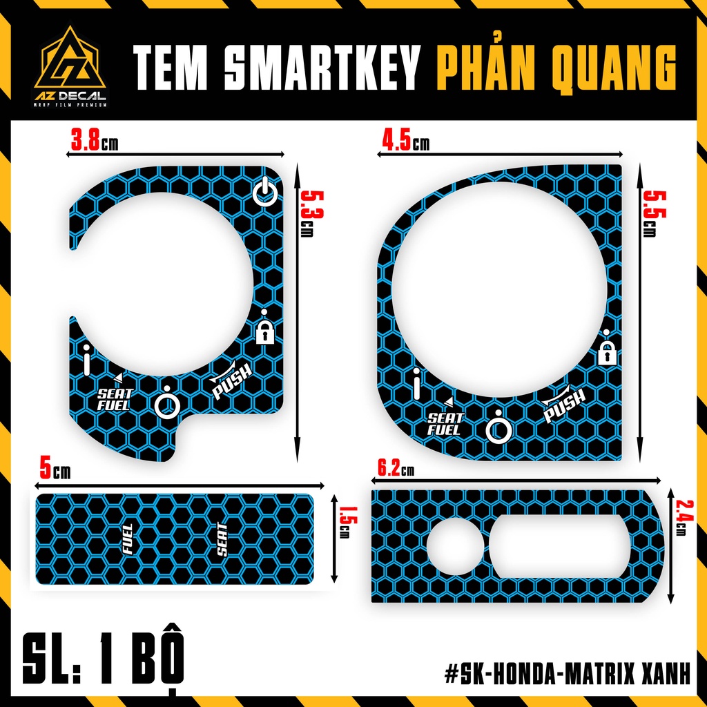 Tem Phản Quang Dán Smartkey Honda Mẫu Matrix | SK-HONDA-MATRIX |  Decal Dán Khóa Thông Minh Xe SH Mode, AB, Winner X,...