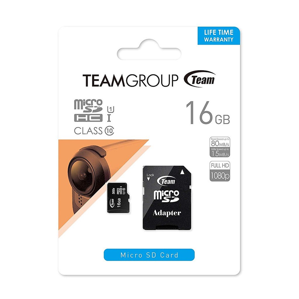 Thẻ nhớ MicroSD Team 16GB Class 10 chuyên dụng dành cho camera tặng kèm Adapter | BigBuy360 - bigbuy360.vn