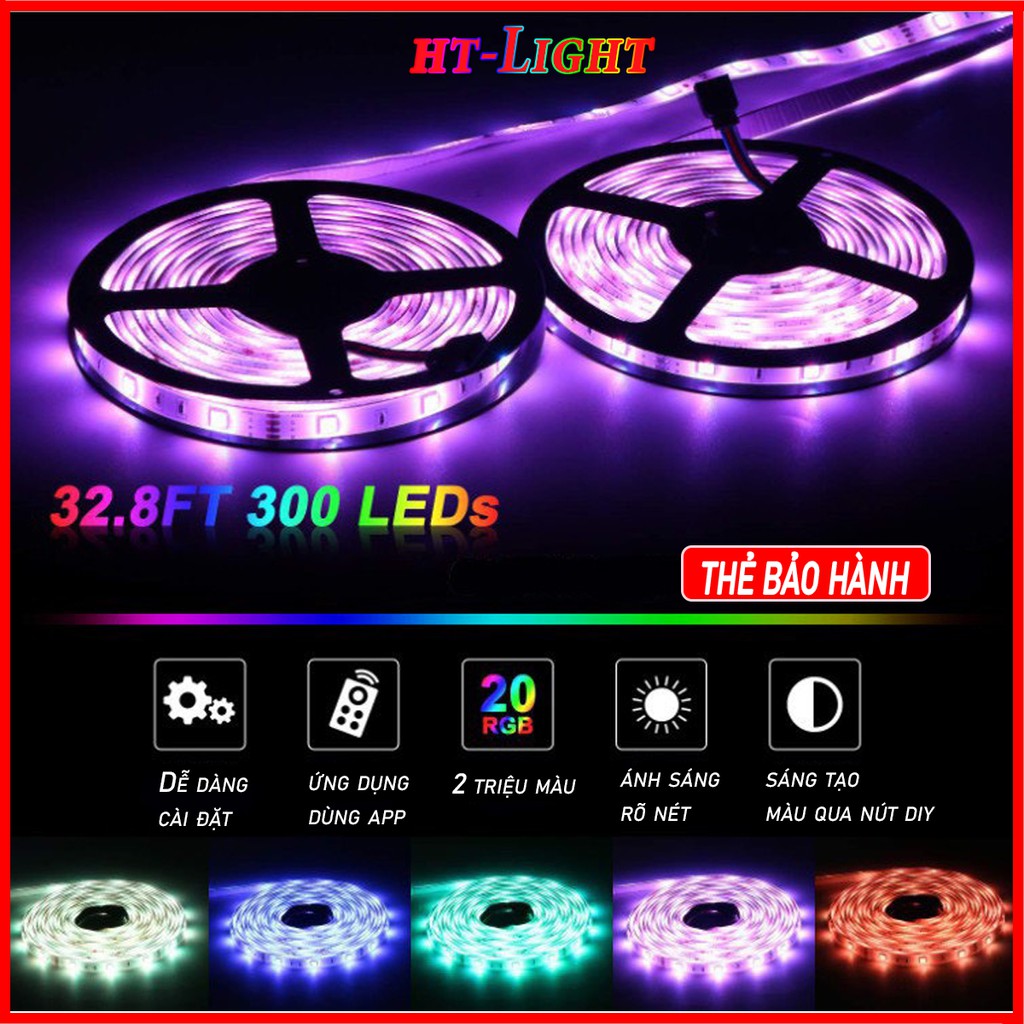 (HÀNG CAO CẤP) Bộ đèn LED dây dán không siliocon đổi 7 màu V-L-D-RGB +Nguồn+Khiển- Nháy theo nhạc - App - HT_Light