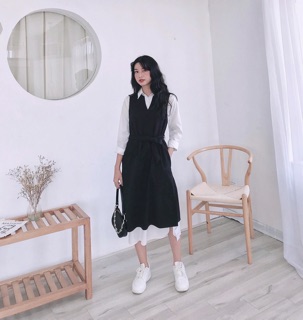 Set váy trắng kèm váy gile đen