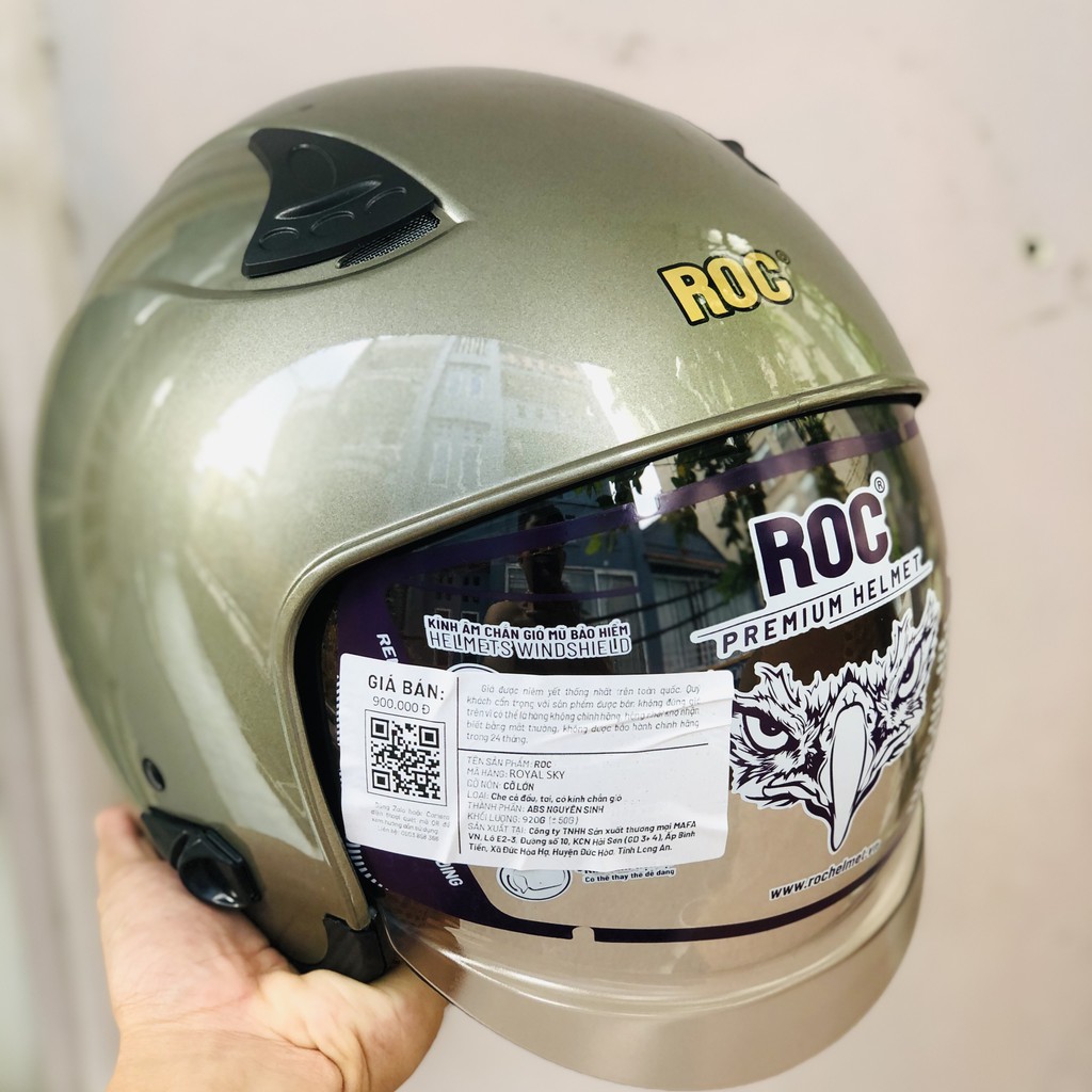 Mũ bảo hiểm 3/4 ROC Sky R139 có kính âm che mặt xám chuột bóng
