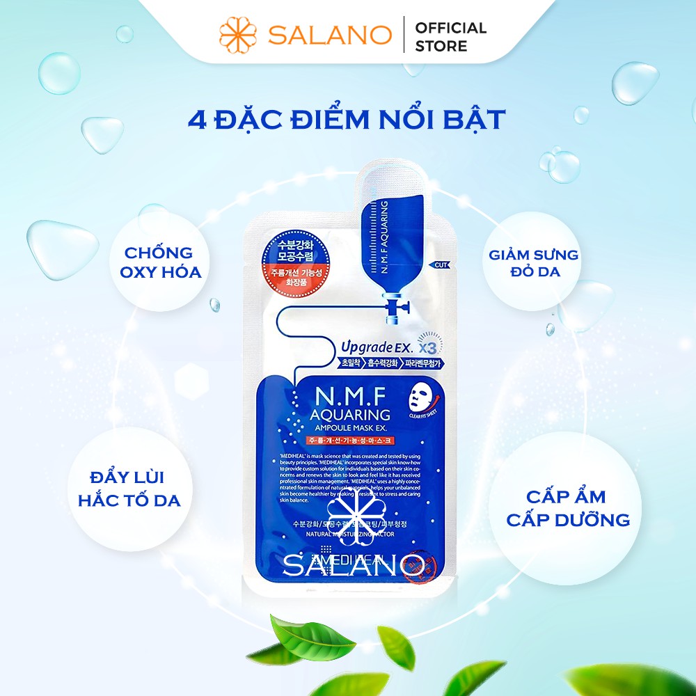 Mặt nạ hàn quốc giấy trắng da giảm mụn dưỡng ẩm chống lão hóa MEDIHEAL N.M.F Aquaring Ampoule SALANO MNSLN74 30g | BigBuy360 - bigbuy360.vn