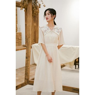 Đầm Trắng Thêu Hoa Anh Đào - phong cách Retro - Hàng Cao Cấp