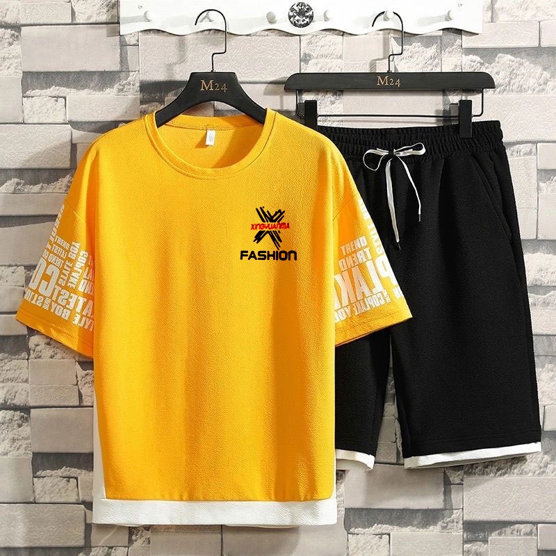 Set áo thun cổ tròn ngắn tay + quần short cá tính cho nam