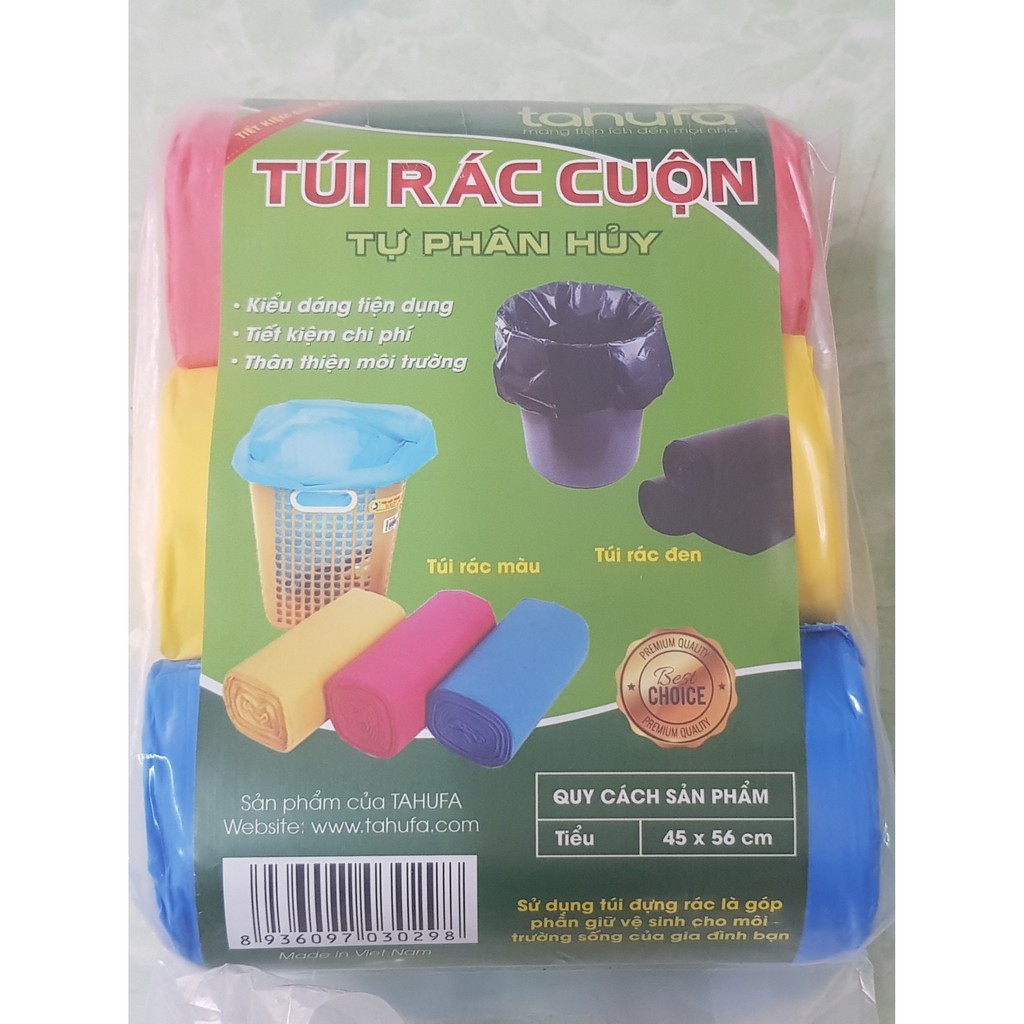 Combo 3 Cuộn Túi Rác Màu Tiết Kiệm Tự Phân Hủy Ecook - nhiều size