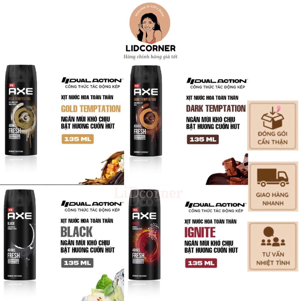 Xịt nước hoa toàn thân AXE 135ml (Gold/Ignite/Dark/Black)