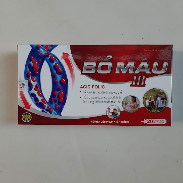 Siro BỔ MÁU III - Hộp 20 ống - Bổ sung sắt, Acid Folic cho người thiếu máu