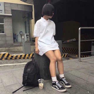 Polo basic unisex - thun trắng trơn cổ bẻ ( ảnh thật )