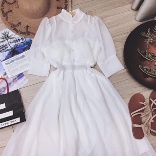 Đầm Voan Xoè Nút Bọc
