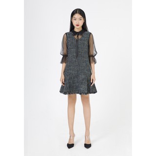 De Leah - Đầm Suông Tweed Pha Ren Lưới