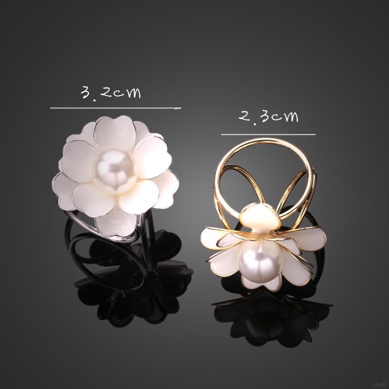 Kẹp khăn cổ hình hoa đính đá ngọc trai màu trắng thời trang cho nữ