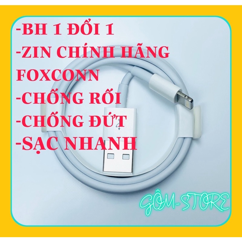 Dây sạc iphone nhanh chính hãng Foxconn, cáp sạc iphone thép chống đứt,đầu đúc, chống gãy đầu, made in VN, độ dài 1m