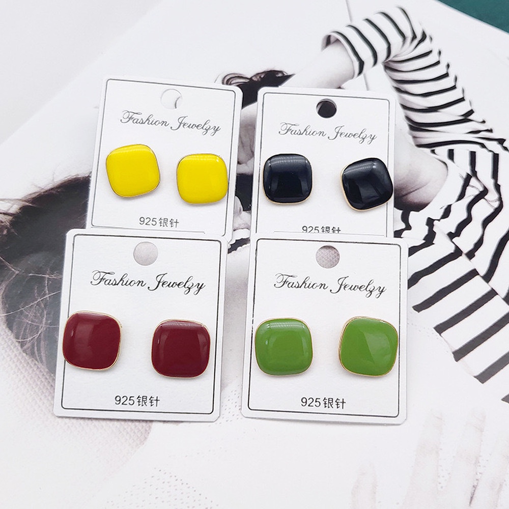 Bông Tai Bạc 925 Hình Vuông Đơn Giản Phong Cách Retro Mới