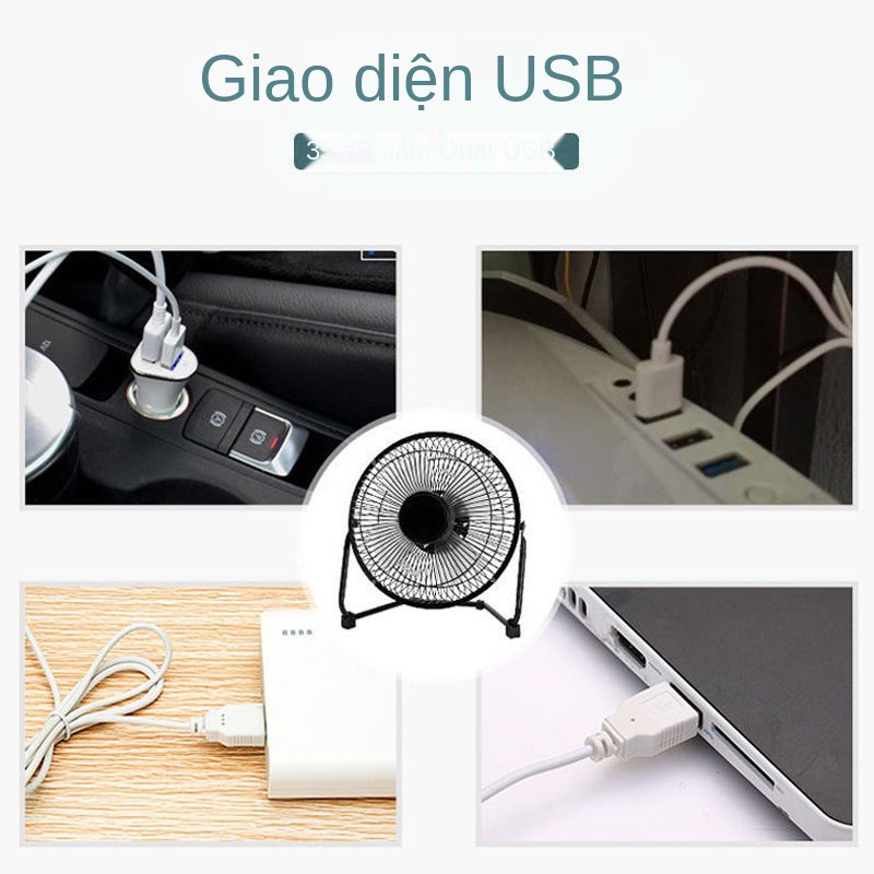 Quạt điện mini nhỏ sắt rèn USB phòng ngủ văn máy tính để bàn cầm tay không ồn