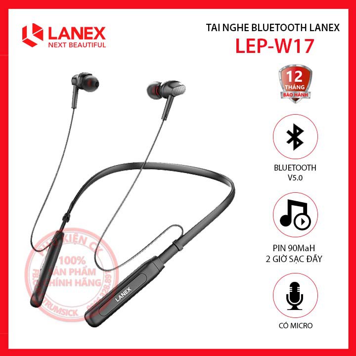 Tai nghe bluetooth LANEX LEP-W17 5.0 chính hãng bản Quốc tế không dây cảm ứng 2 bên, âm thanh vòm 12D Hifi Stereo