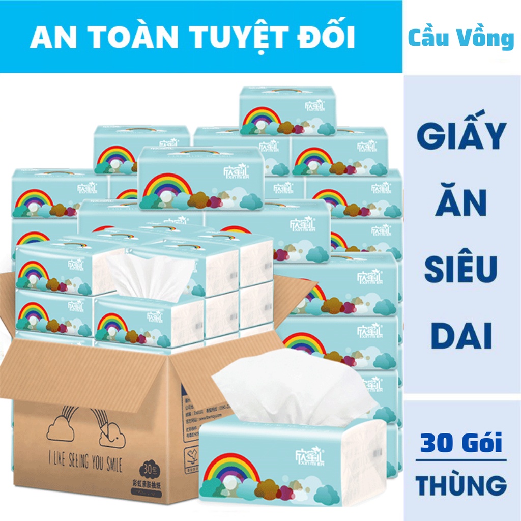 Giấy Ăn Cầu Vồng Thùng 30 Gói Chuẩn Hàng Loại 1 Siêu Dai Siêu Mềm Mịn