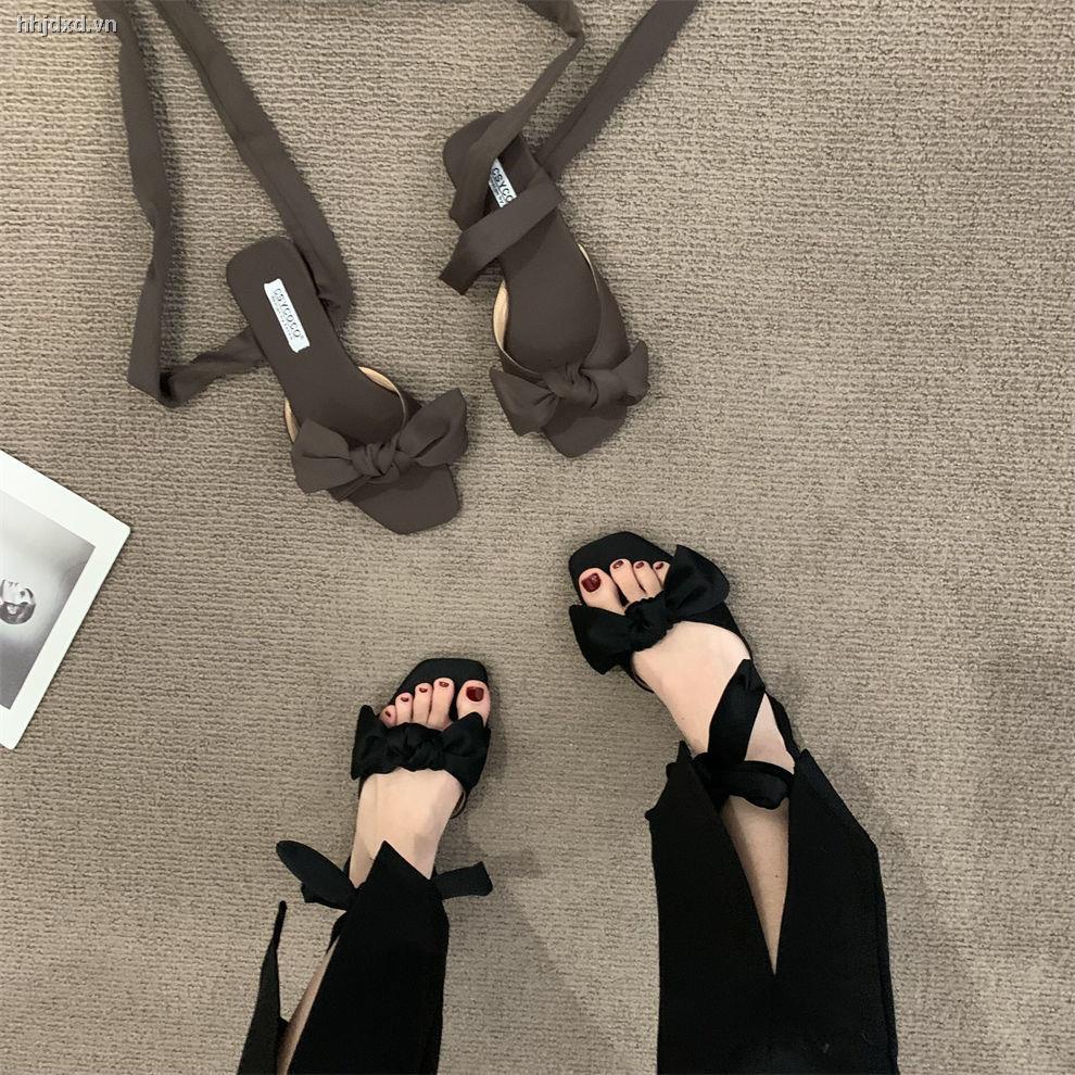 Giày quai hậu đế bằng hở ngón thắt nơ thời trang xuân hè dành cho nữ