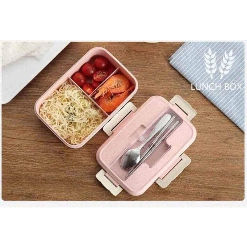 Hộp cơm lúa mạch 3 ngăn kèm đũa thìa