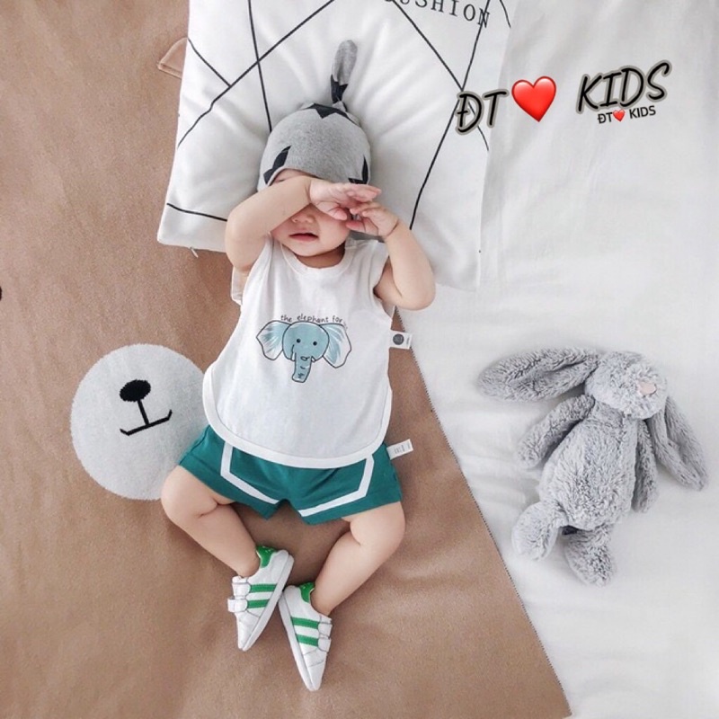 Bộ sát nách thun lạnh siêu mát hình chú voi ngộ nghĩnh cho bé trai