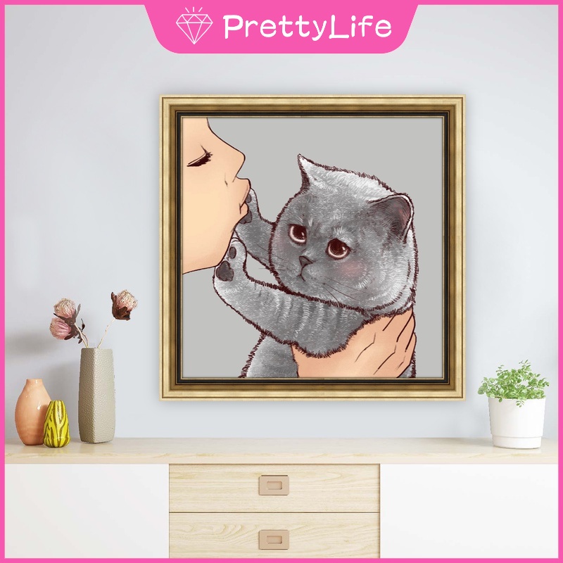Bộ Tranh Đính Đá 5D Tự Làm 30x30cm/40x40cm/50x50cm Hình Mèo Dễ Thương Trang Trí Nhà Cửa