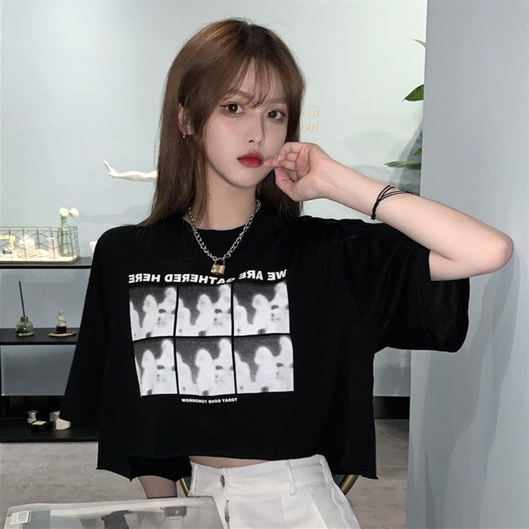 Áo croptop tay ngắn dáng rộng phong cách Hàn Quốc thời trang mùa hè cho nữ