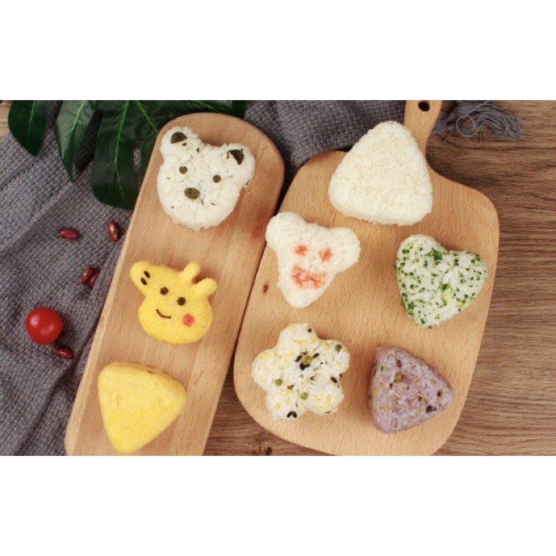 COMBO SET 4 KHUÔN ÉP CƠM SHUSHI, CƠM NẮM TẠO HÌNH HEO, GẤU, HOA, TIM