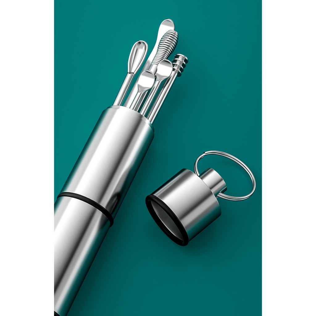 Bộ 6 Dụng Cụ Vệ Sinh Tai Ngoáy Tai Cao Cấp Hộp Trụ Thép Không Gỉ Cho Gia Đình - Dumi Shop