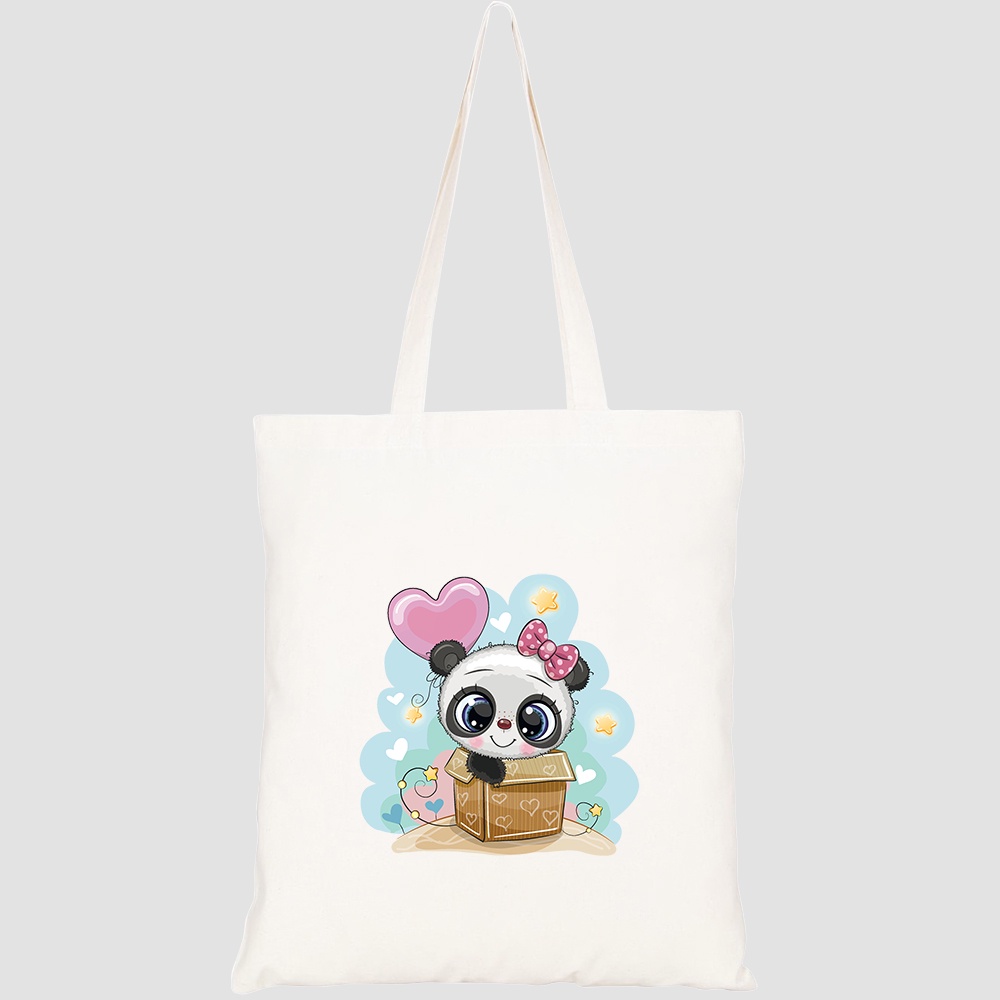 Túi vải tote canvas HTFashion in hình birthday card cute panda balloon HT400