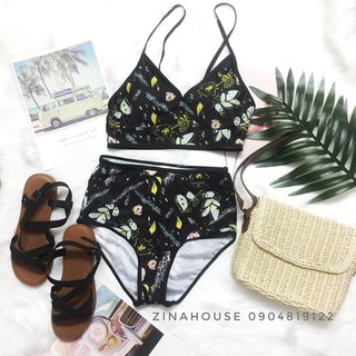 Bikini Hai mảnh đen họa tiết