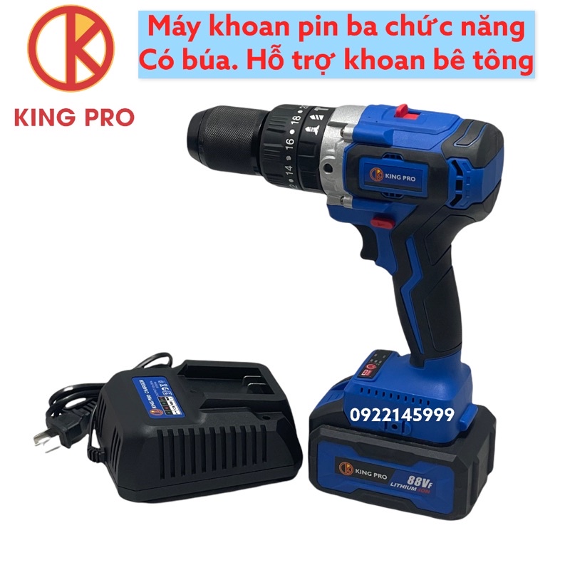 Máy khoan pin đầu 13 kingpro ba chức năng - Bộ 1 pin