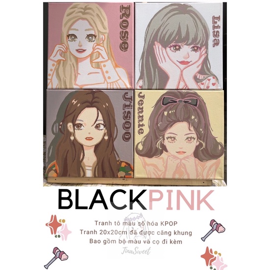 Tranh tô màu theo số TinaSweet 🌈 KPOP BLACKPINK 💕🖤 Size 20x20cm 🌈 Tranh sơn dầu số hoá