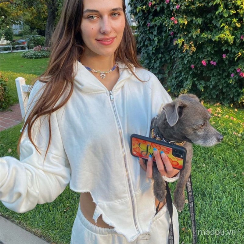 Áo Hoodie Phối Khóa Kéo Thiết Kế Mới Cho Phái Nữ