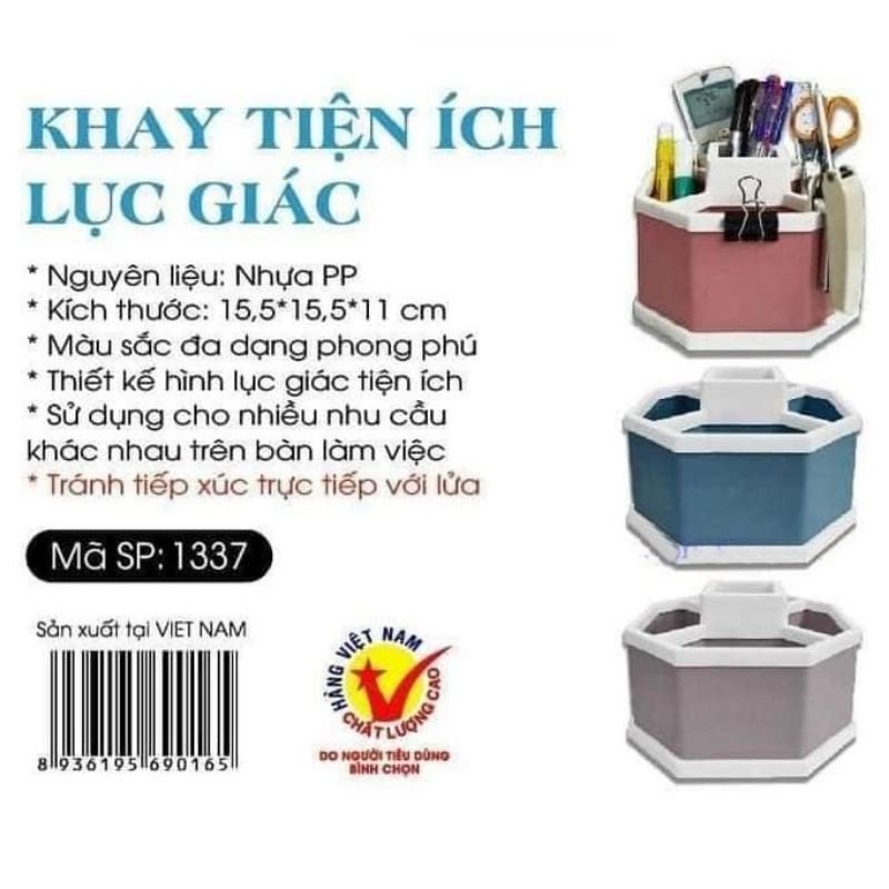 Khay Tiện Ích Lục Giác, Khay Đựng Bút, Điều Khiển 5 Ngăn