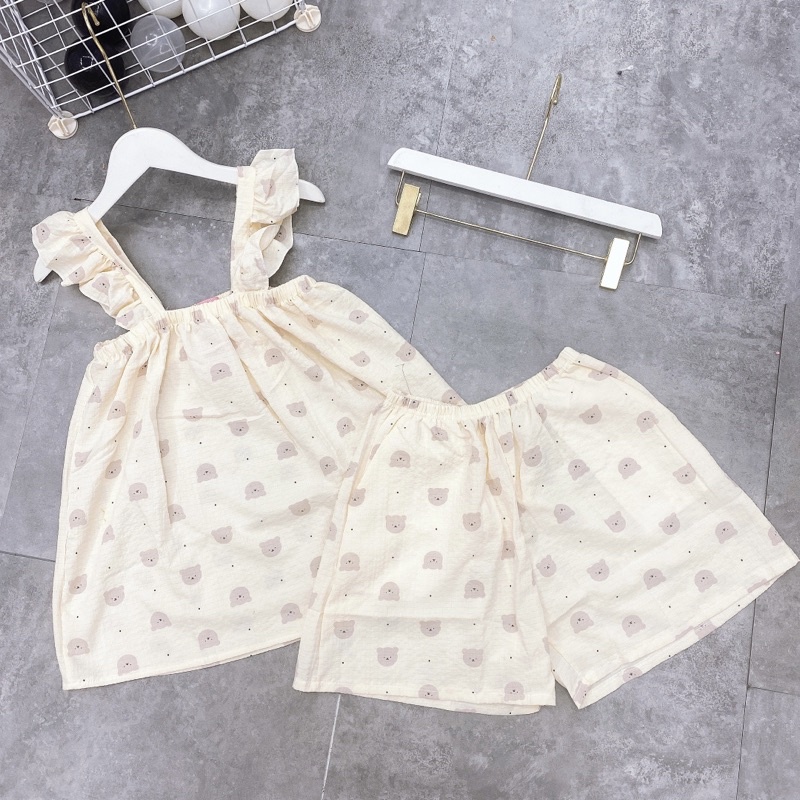 Bộ ngủ mặc nhà chất đũi xốp hai dây cánh tiên đồ ngủ xinh dễ thương
