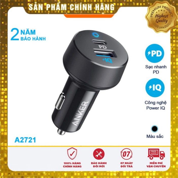 Sạc Nhanh Xe Hơi ANKER A2721 33W PowerDrive PD tẩu oto ô tô cho iPhone iPad Samsung Oppo ip 7 8 plus x xs 11 12 pro max