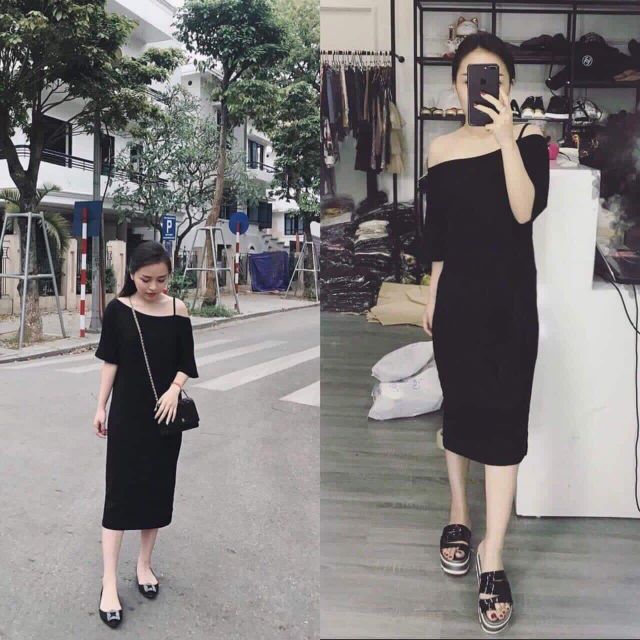 Đầm suông lệch vai
