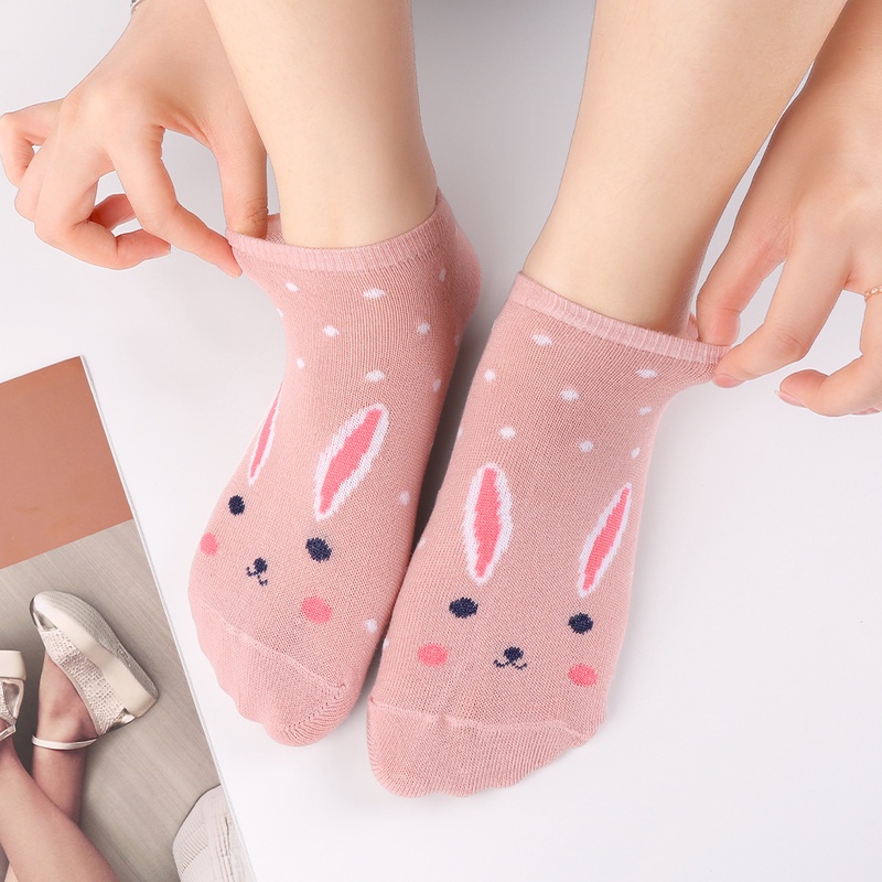 Vớ Ngắn Vô Hình Mềm Mại Co Giãn Thoáng Khí Không Trơn Họa Tiết Mèo Phong Cách Hàn Quốc Thời Trang Cho Nữ