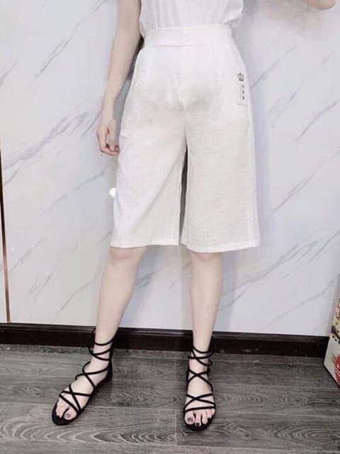 Quần đũi ngố ống rộng KH09, quần culottes đũi dáng lửng cạp cao mùa hè cho nữ