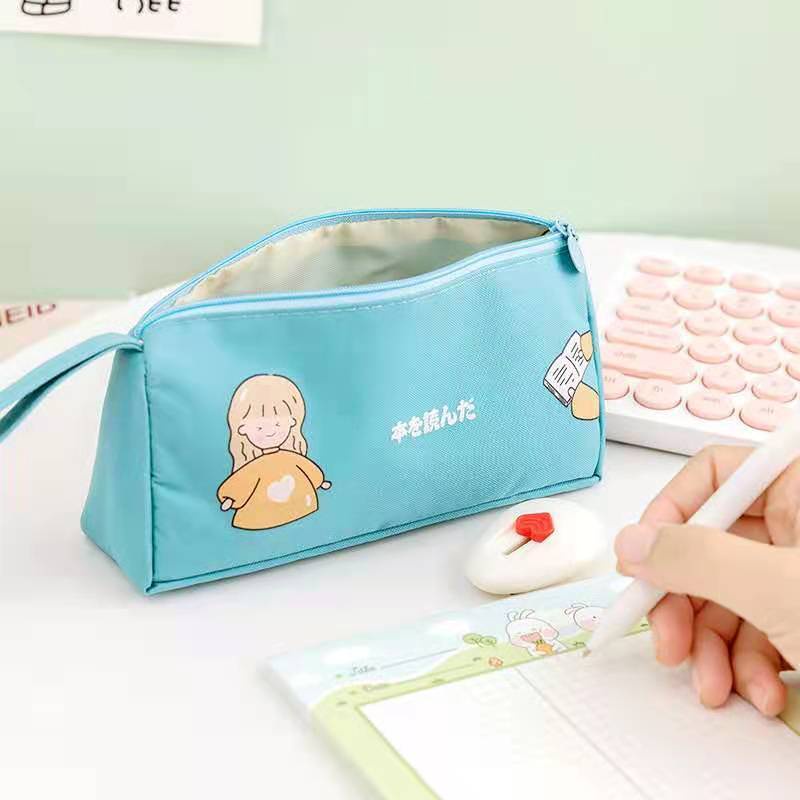 Túi Đựng Bút Chì / Mỹ Phẩm Bằng Vải Canvas Họa Tiết Hoạt Hình Dung Tích Lớn Tiện Dụng Cho Nữ