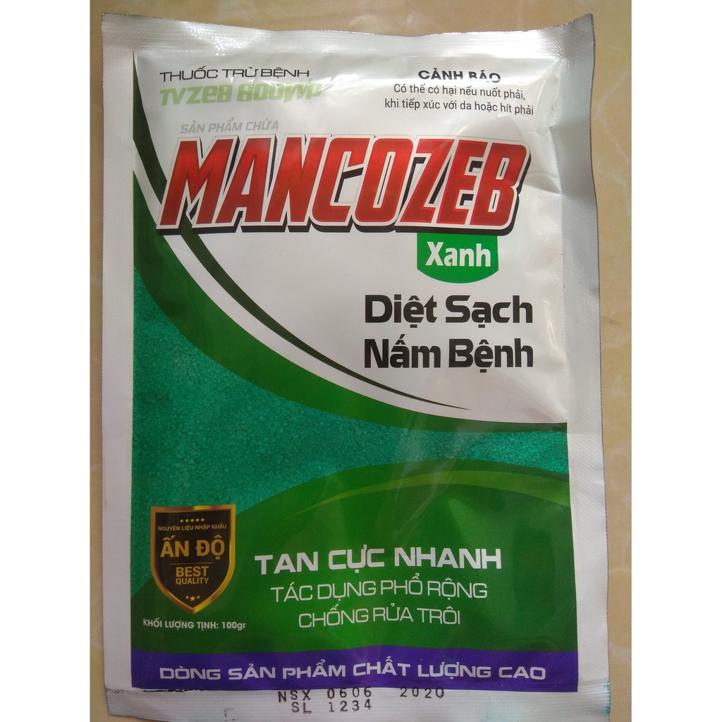 Sản phẩm trừ nấm bệnh TVZEB 800WP có chứa MANCOZEB Xanh - gói 100 gram