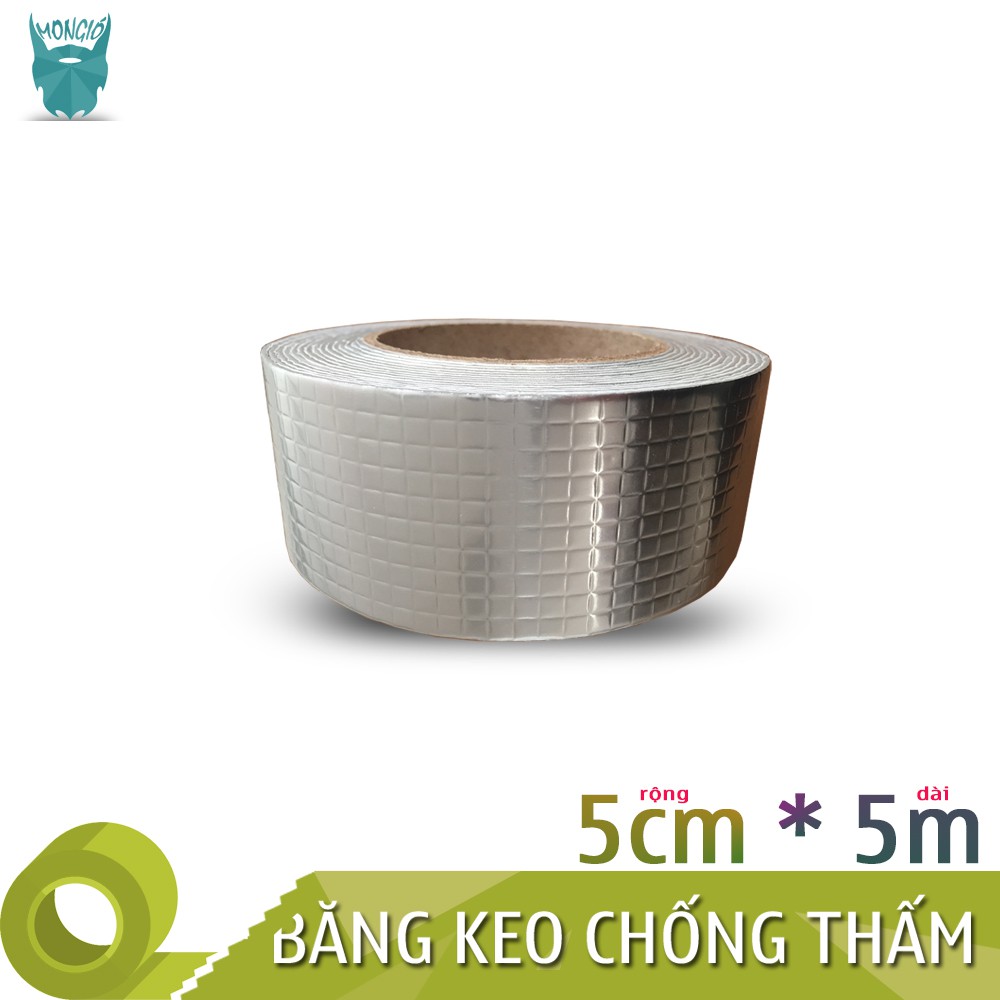 5cm5m - Băng keo dán chống thấm dán bạt HDPE, Mái tôn, Bê tông (Màu Bạc vuông)