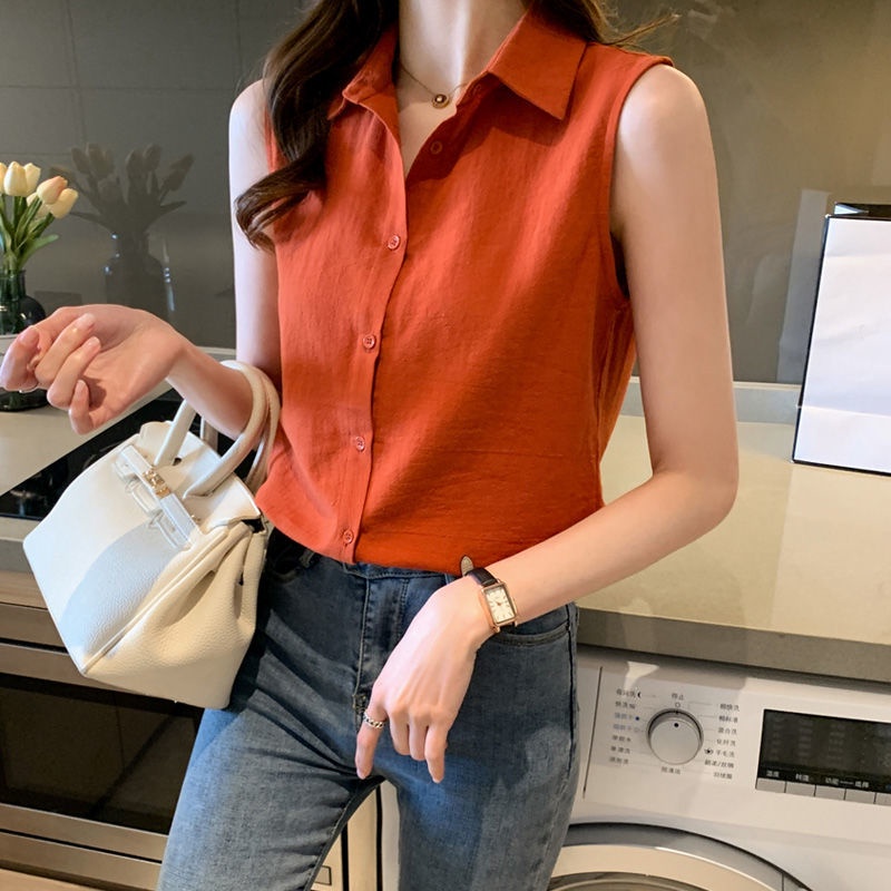 Áo Sát Nách Màu Trơn Thời Trang Năng Động 165875 Áo Sơ Mi Nữ Form Rộng Kiểu Dáng Đơn Giản Hợp Thời Trang