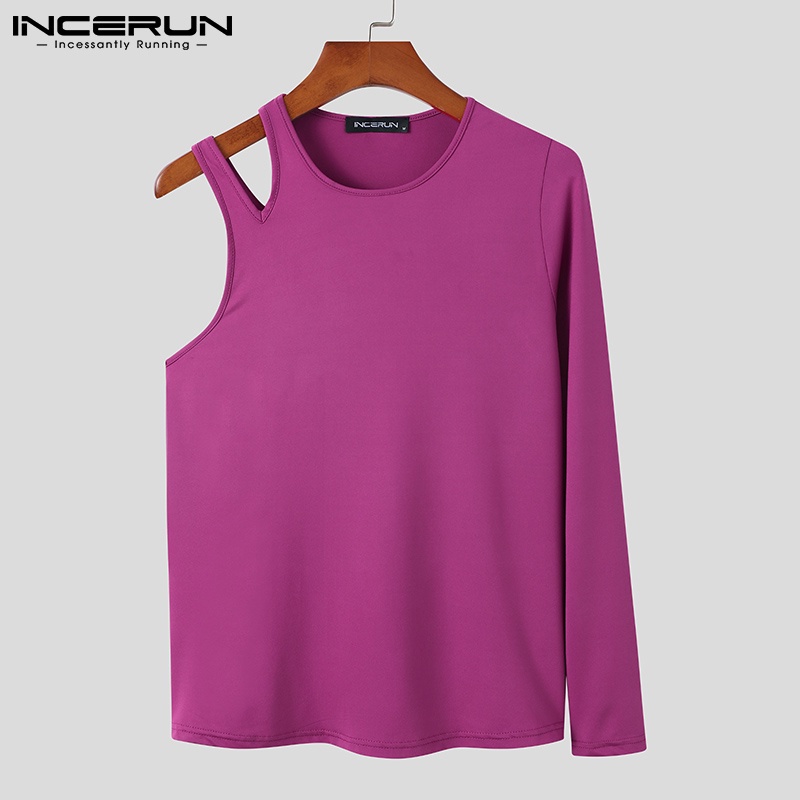 Áo kiểu INCERUN thiết kế lệch một bên vai màu trơn gợi cảm thời trang dành cho nam