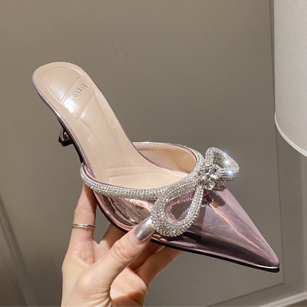 Giày Cao Gót 2.56 Inch Mũi Nhọn Đính Đá Thời Trang Cho Nữ