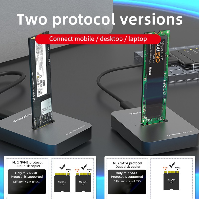 Blueendless USB 3.1 M.2 SSD Docking Reader Station Type C To M.2 SSD Enclosure Dock for PC Laptop Phone(SATA)