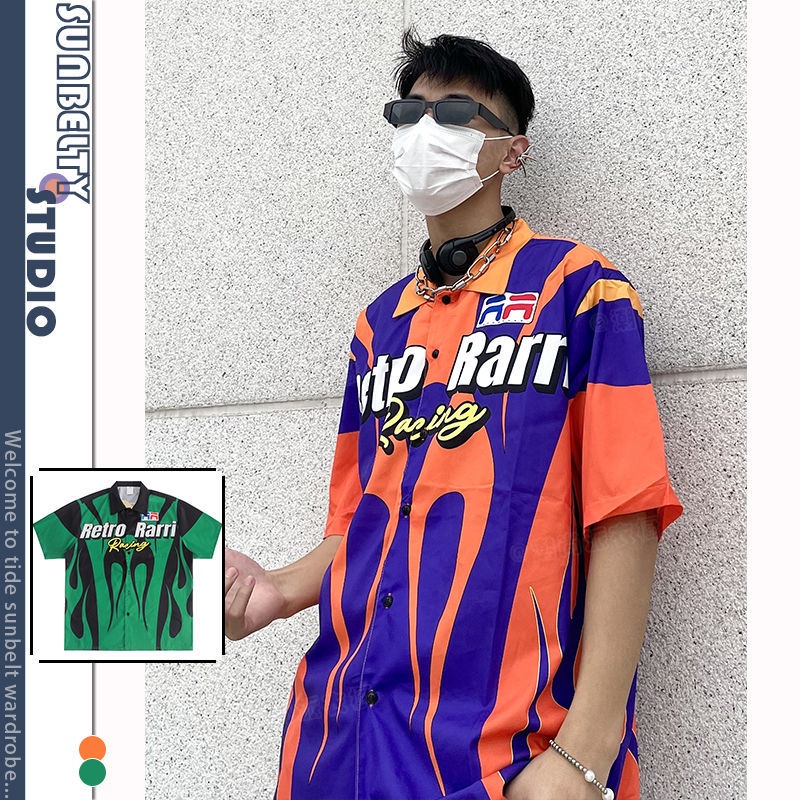 Áo Khoác Mỏng Tay Ngắn In Chữ Và Ngọn Lửa Phong Cách Hip Hop Thời Trang Mùa Hè 2022 Cho Nam