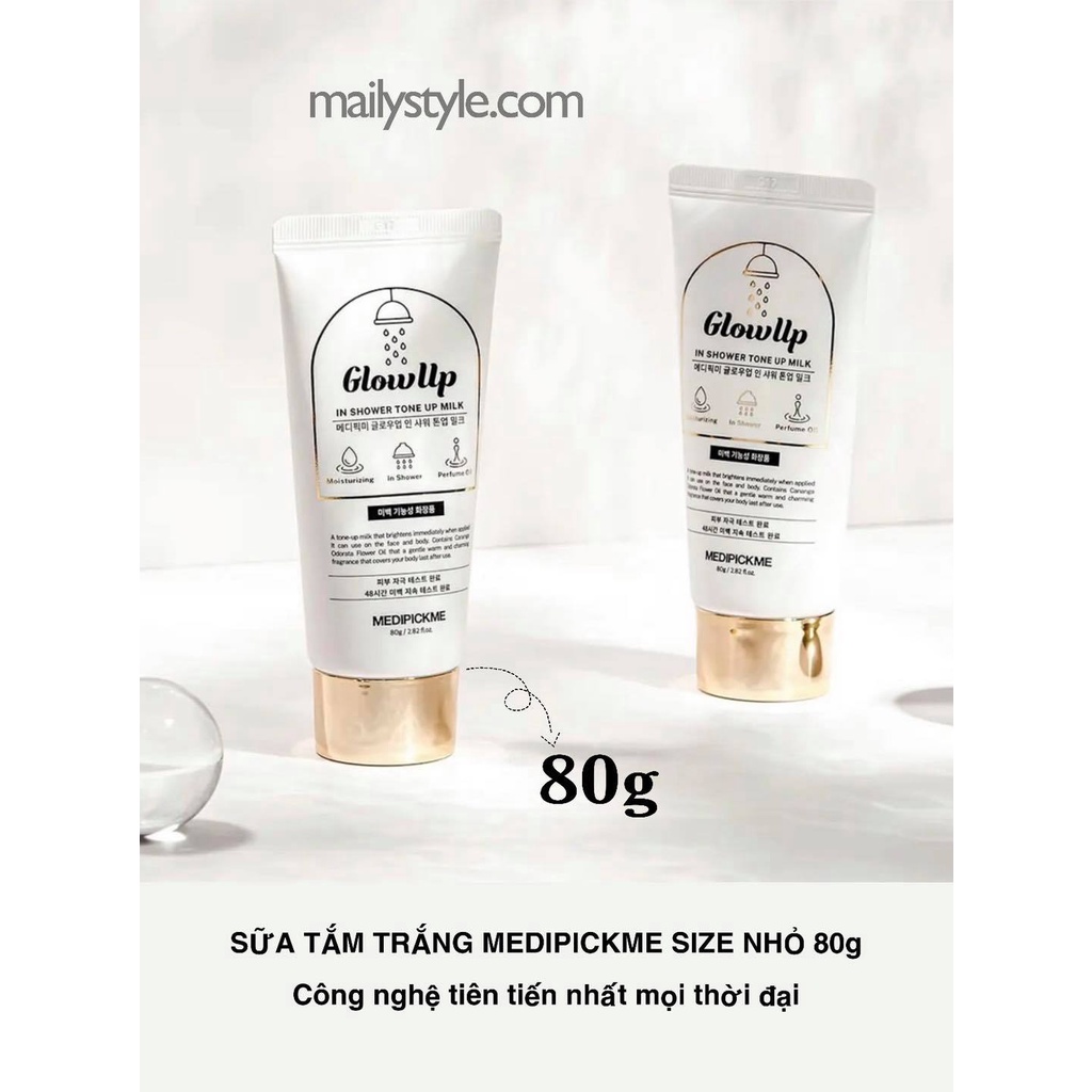 E92_Sữa Tắm Truyền Trắng Glowup In Shower Tone Up Milk Medipckme 80g