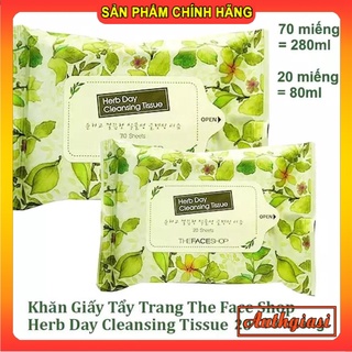 Tẩy trang TFS Herb Day Cleansing Wipes The Face Shop khăn giấy 20 miếng