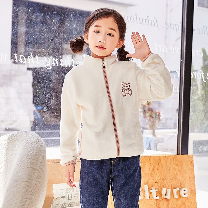 Áo khoác IQ ANGEL chất liệu cotton kiểu cổ đứng lót nhung dày giữ ấm thời trang cho bé